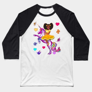 Afro hair Princess on a unicorn pony - black girl with curly afro hair on a horse. Black princess Baseball T-Shirt